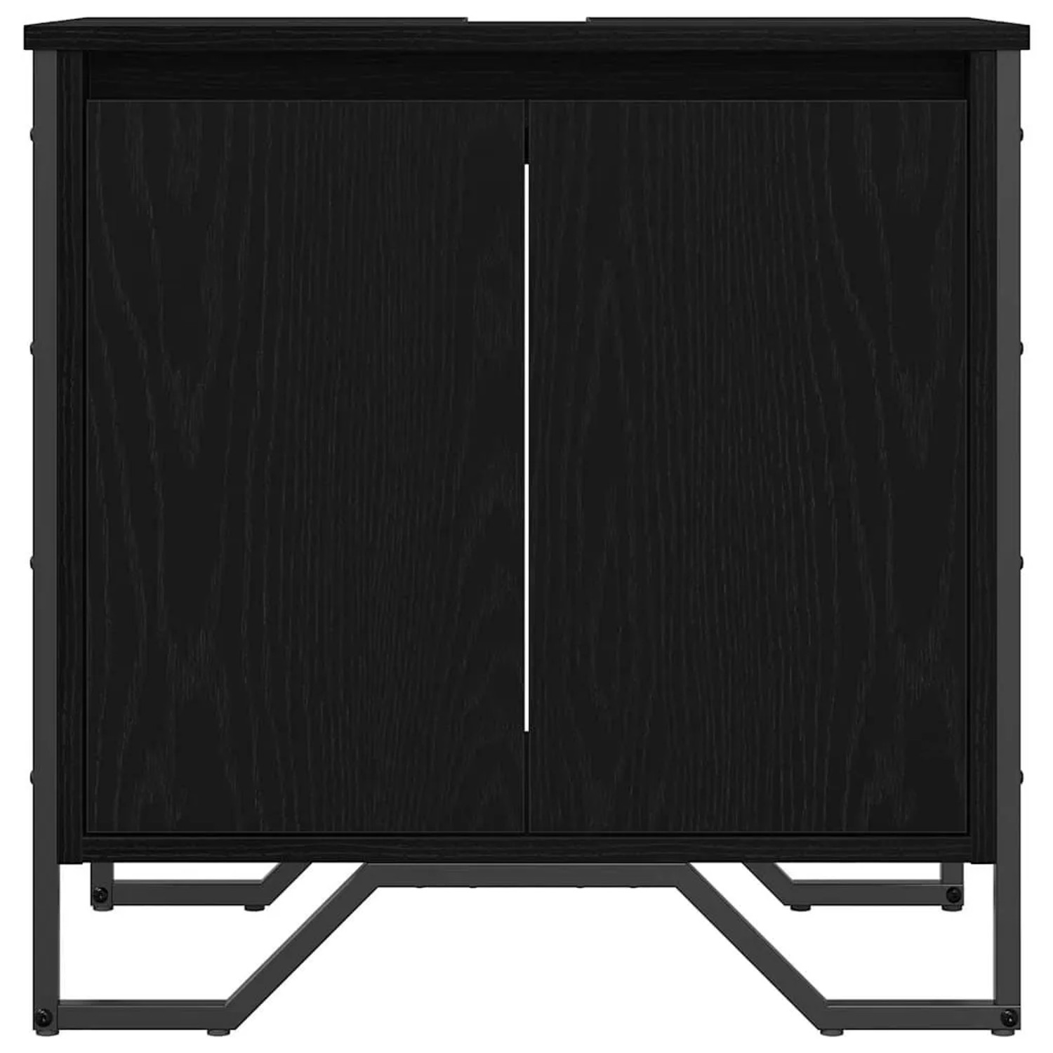 vidaXL Waschbeckenunterschrank in Schwarz Eichen-Optik mit zwei Türen und Metallgestell.