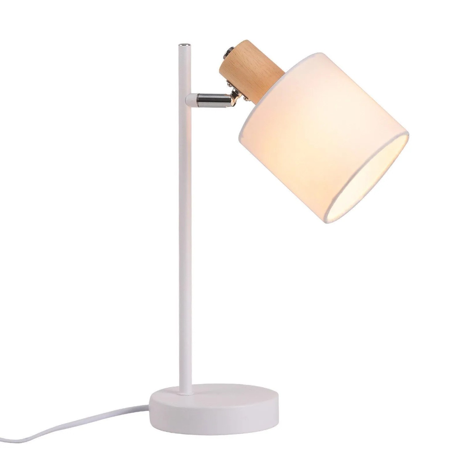NETTLIFE Vintage Nachttischlampe aus Holz 355cm E14 Weiß Stofflampenschirm mit Schalter Verstellbar Ohne Leuchtmittel