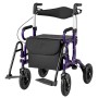 Costway Rollator mit Luftbereifung 2-In-1 Rollstuhl Bis 140 kg Lila