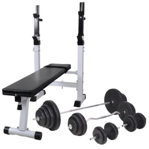 vidaXL Hantelbank mit Ablage und Langhantel und Kurzhantel-Set 120 kg 275375