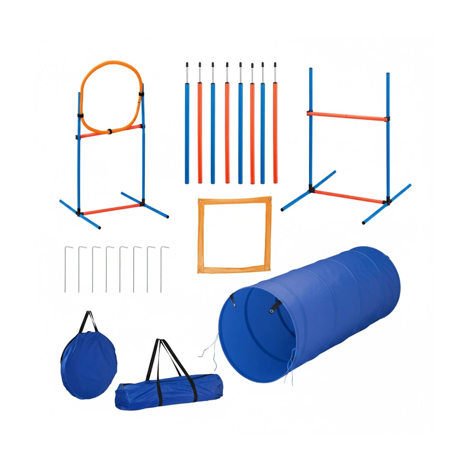 Relaxdays Agility Set für Hunde Kunststoff Polyester Eisen Blau Orange Höhenverstellbar 92 x 72 x 93 cm 4,2 kg