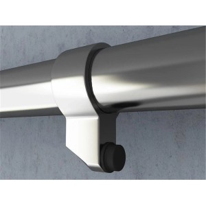 Detailaufnahme: Edelstahl Laufschiene mit Stopper für Glas Schiebetür.