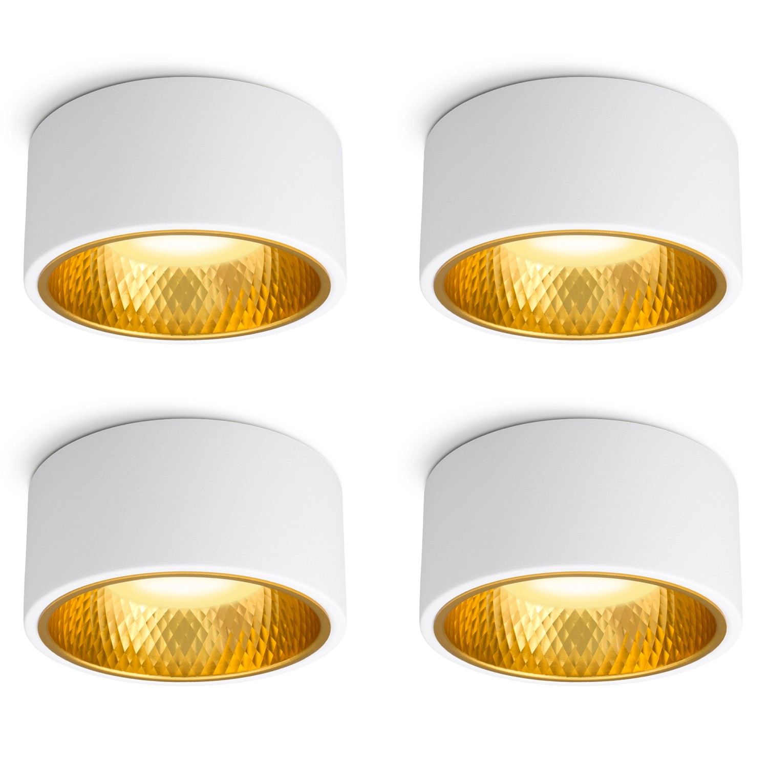 SSC-LUXon 4er Set OLINO LED Aufbauspots Weiß Matt mit Wechselbarer Front Gold und Silber GX53