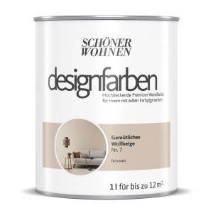 Schöner Wohnen Designfarbe Gemütliches Wollbeige, 1L Dose. Bunte Wandfarbe für Innen.