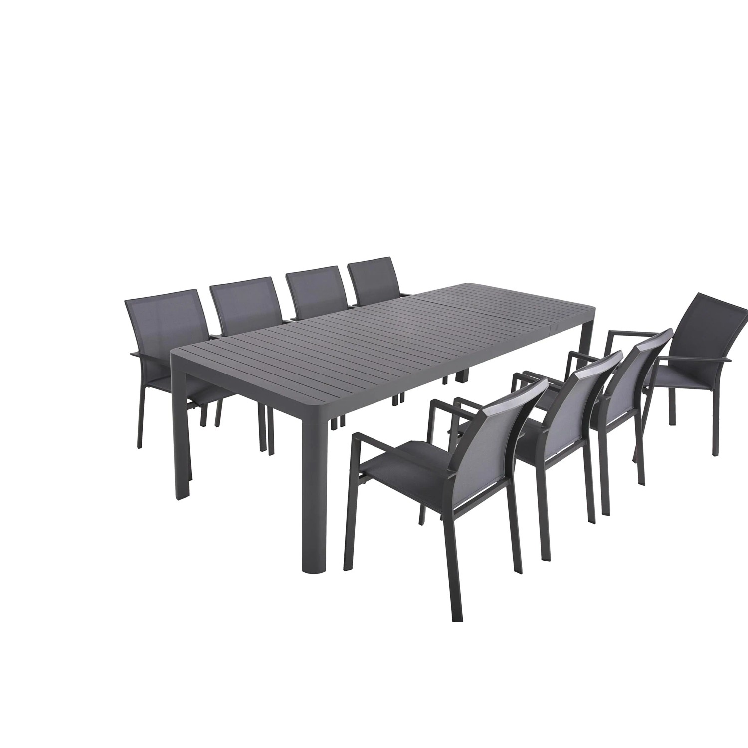DELUKE Garten-Sitzgruppe ELISA 9-tlg. Kunststoff Dunkelgrau Gartenmöbel-Set Gartengarnitur Garten-Essgruppe Stühle Essti...