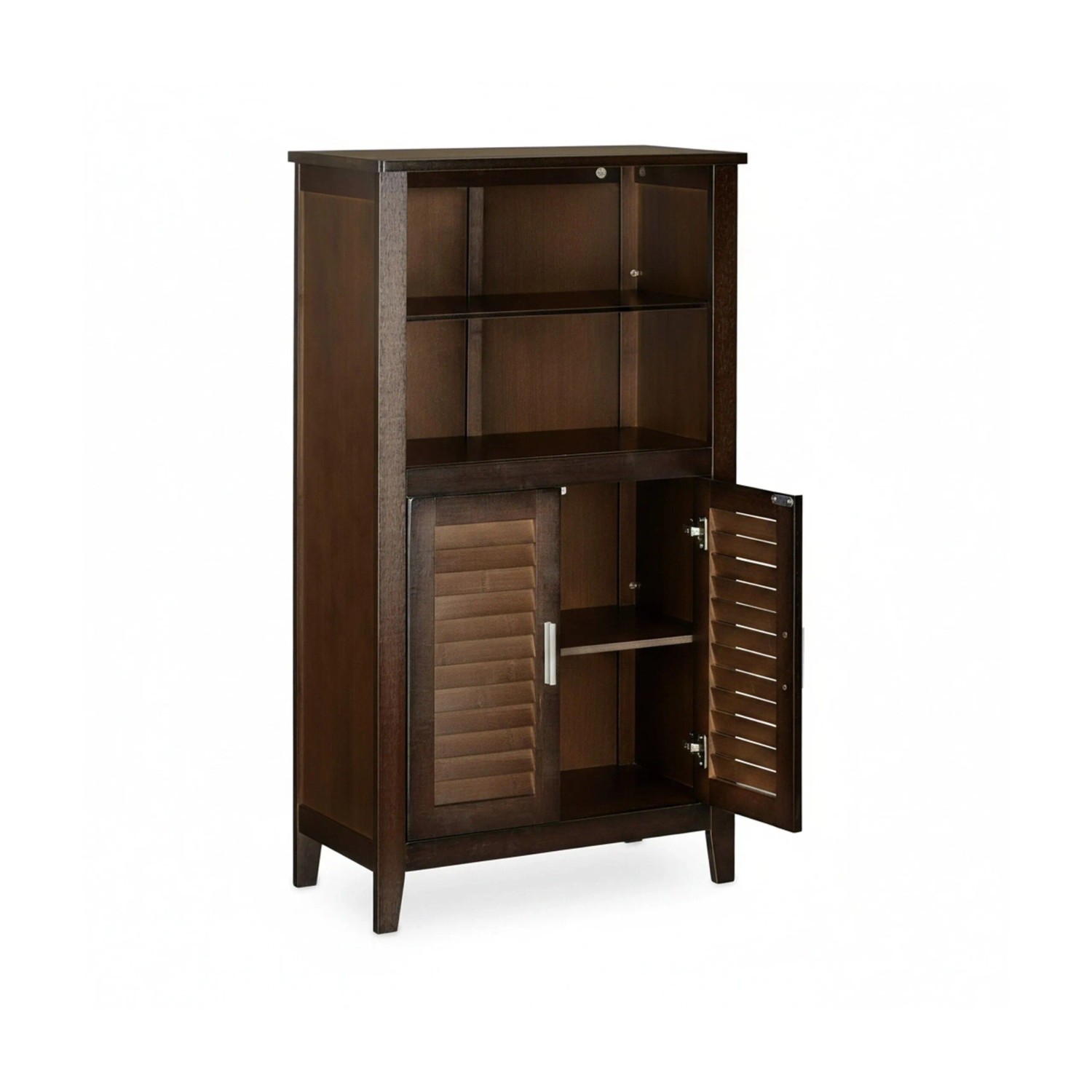 Relaxdays Badezimmerschrank Bambus MDF Dunkelbraun Mit Lamellentüren 92 cm x 50 cm x 25,5 cm 8,7 kg