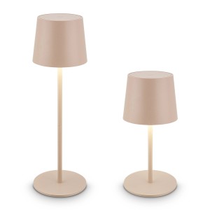 Brilo Akku-LED-Tischleuchte Bota, beige, zwei Größen. Dimmbare Lampe für Innen und Außen.
