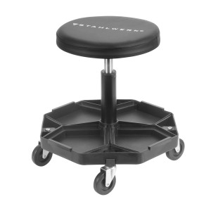 STAHLWERK Werkstatthocker WRH 57 ST, schwarz, mit Ablage und Rollen, bis 120 kg belastbar.