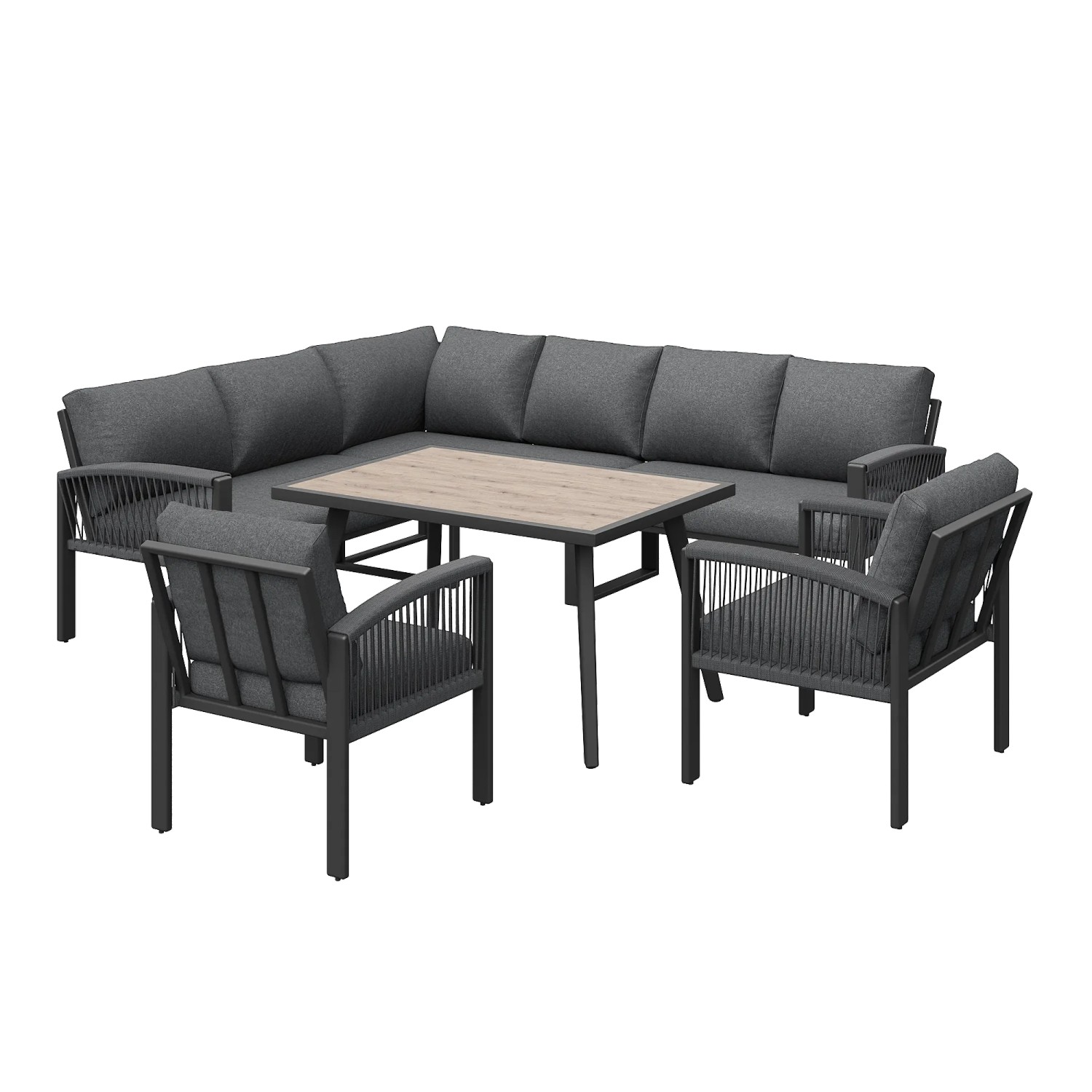 Okwish Garten-Lounge-Set Möbelset Für 8 Personen Mit Verzinktem Eisengestell Grau