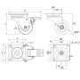 Technische Zeichnung: SOTECH Doppel Lenkrolle Set, Ø50mm, mit und ohne Bremse. Details zu Maßen und Abständen.