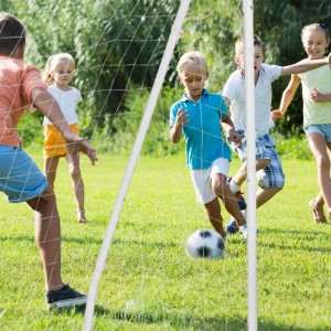 Relaxdays Fußballtor Stahl Polyester Blau Weiß mit Torwand 170 cm x 235 cm x 85 cm 10,6 kg