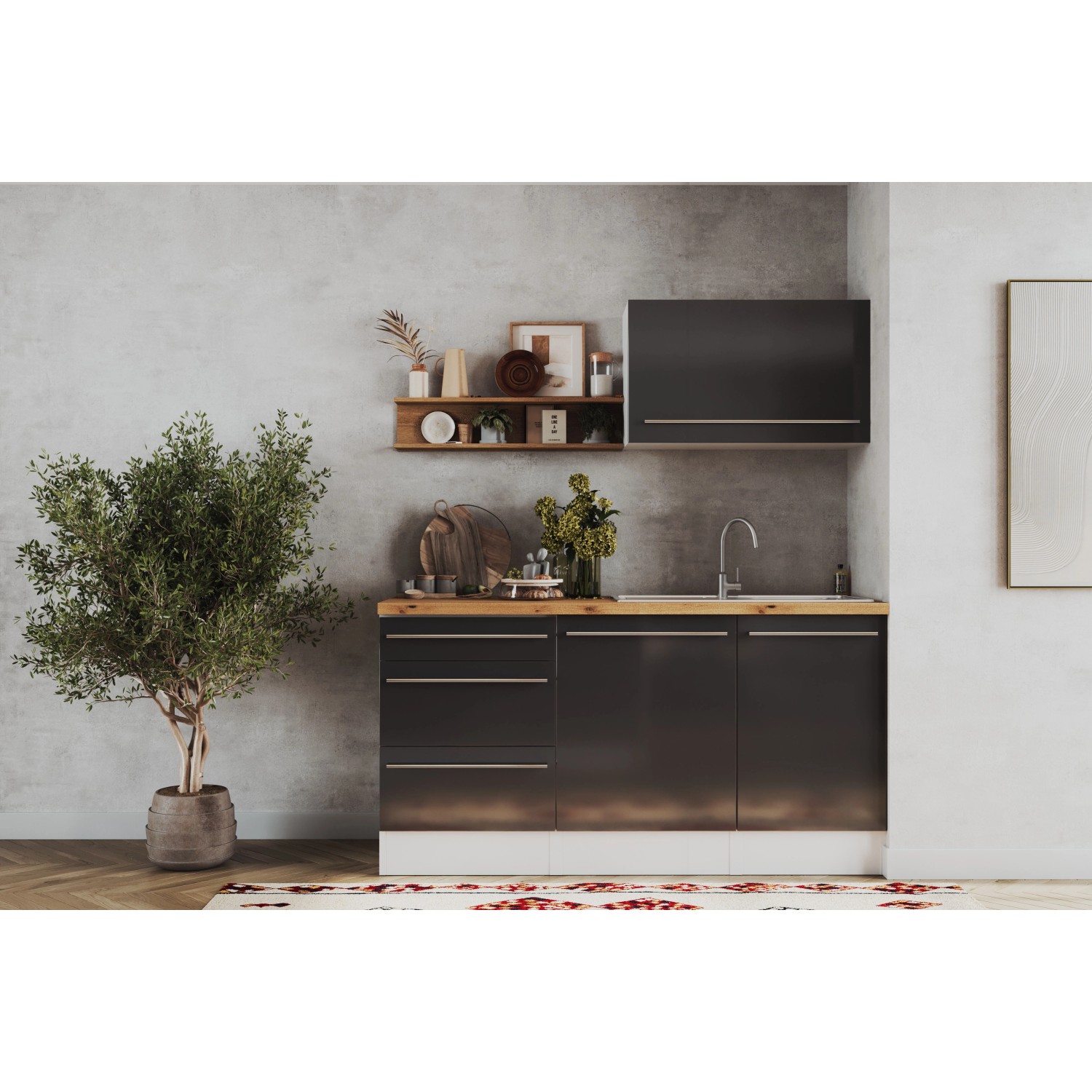 Respekta Inselküche Gabriel, 290 cm, grau hochglanz mit E-Geräten.