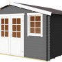 Lasita Holz-Gartenhaus Wels 4 in Carbongrau, mit Doppeltür und Fenstern. Holz-Gartenhäuser für den Garten.