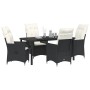 Schwarze 5-tlg. vidaXL Garten Essgruppe aus Poly Rattan mit Kissen.