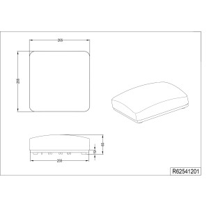 Technische Zeichnung der weißen Reality LED Deckenleuchte Patz aus Kunststoff mit Maßangaben.