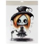 Skelett-Fensterbild Mädchen 40 cm. Cartoon-Figur mit orangefarbenen Haaren, schwarzem Hexenhut und Kleid. Halloweendeko.