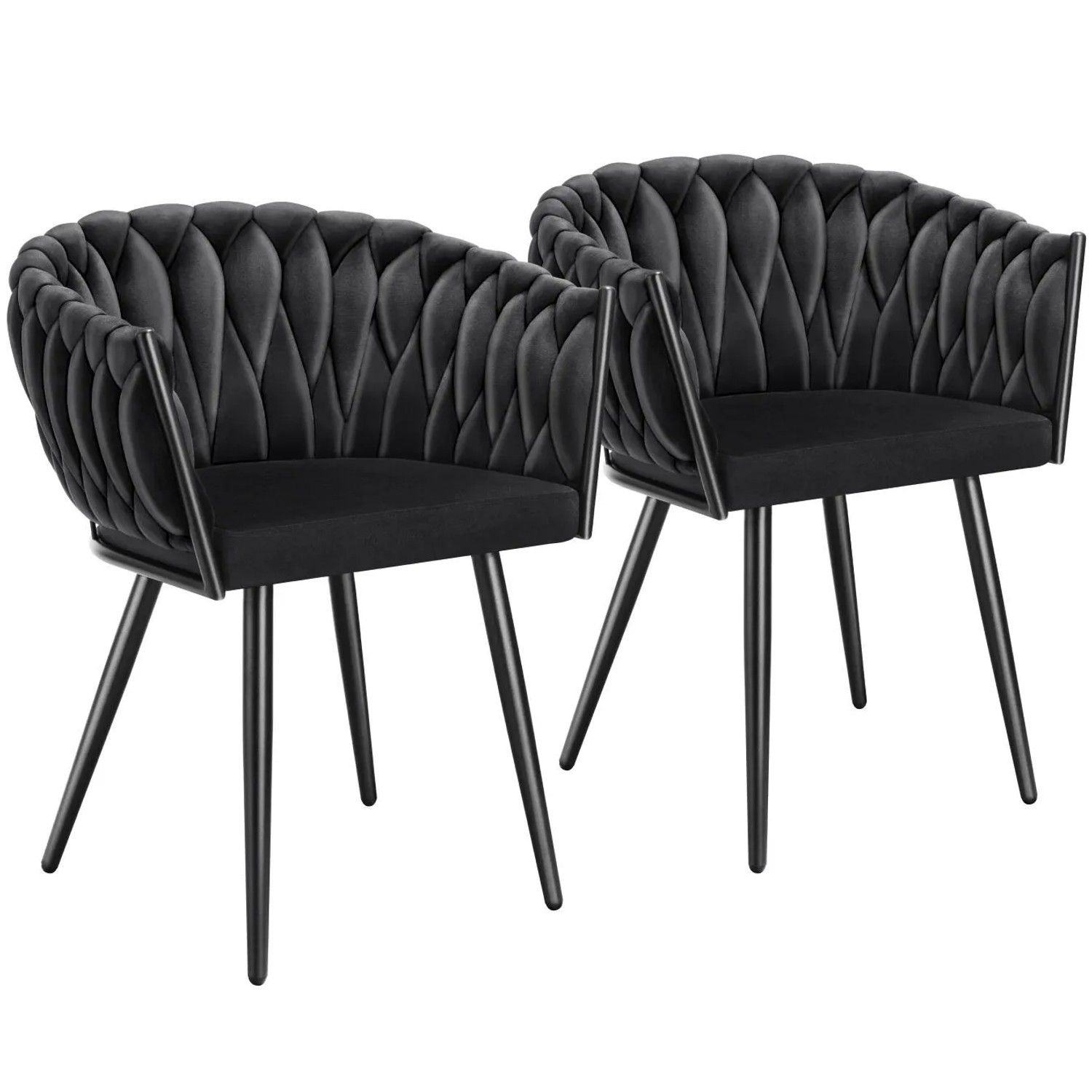 Tectake Set Esszimmerstuhl Astano Gepolstert  Mit Samtbezug  Knotendesign Durchgehende Lehne 2Er Set 55 x 60 50 x 75 cm Schwarz