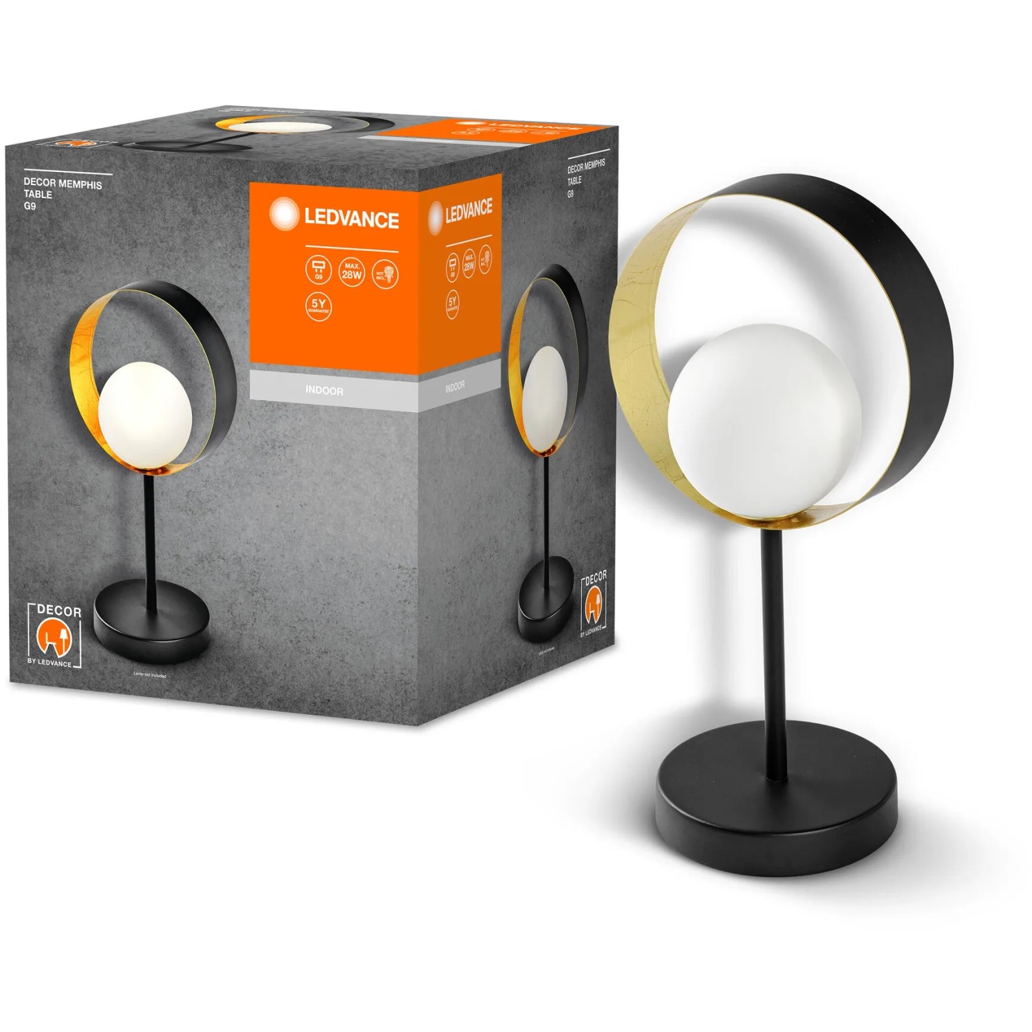 Ledvance Tischleuchte Decor Memphis, schwarz-gold, 36,5 cm. Moderne LED-Tischlampe mit G9 Fassung.