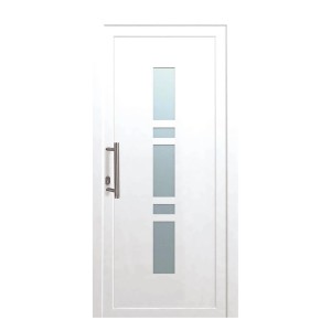 Weiße Kunststoff-Haustür K017 mit Glaseinsatz, 110x210 cm, Anschlag links.
