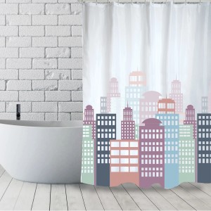 MSV Duschvorhang Cities, 140x180 cm, buntes Stadtmotiv für Ihr Badezimmer.
