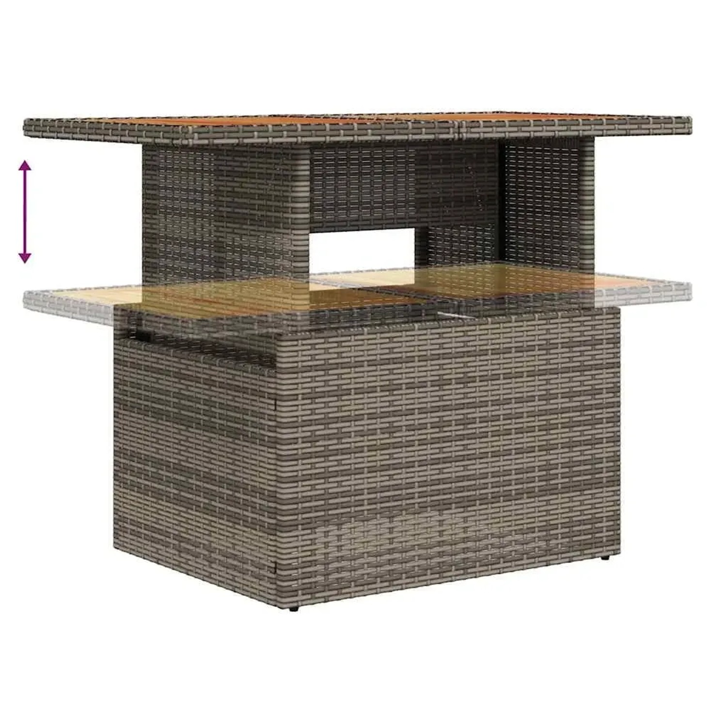 Grauer vidaXL Gartenmöbel Tisch aus Polyrattan mit ausziehbarer Tischplatte.