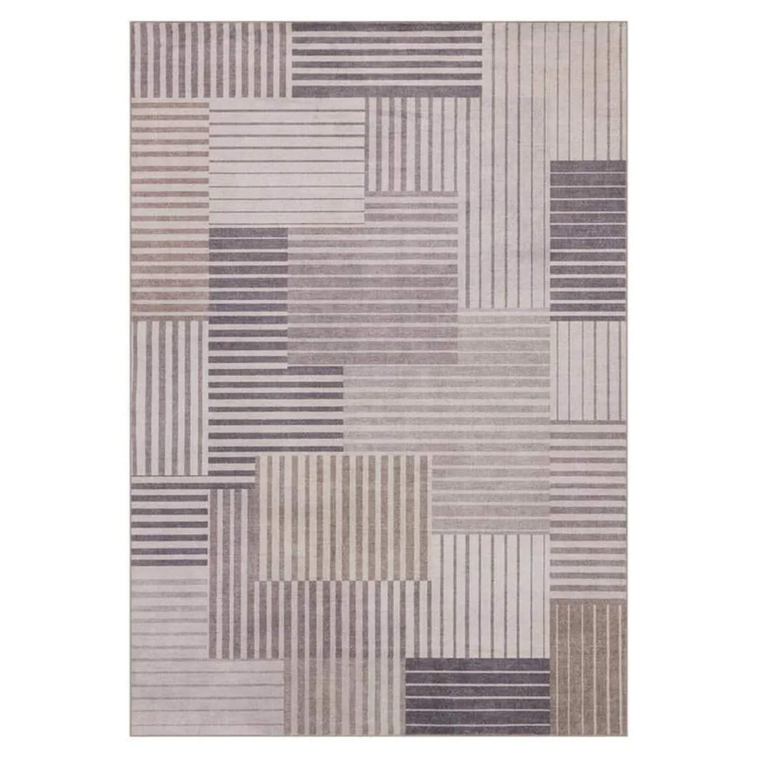 Vercai Rugs Teppich Flanel Streifen Beige Grau 200 x 290 cm