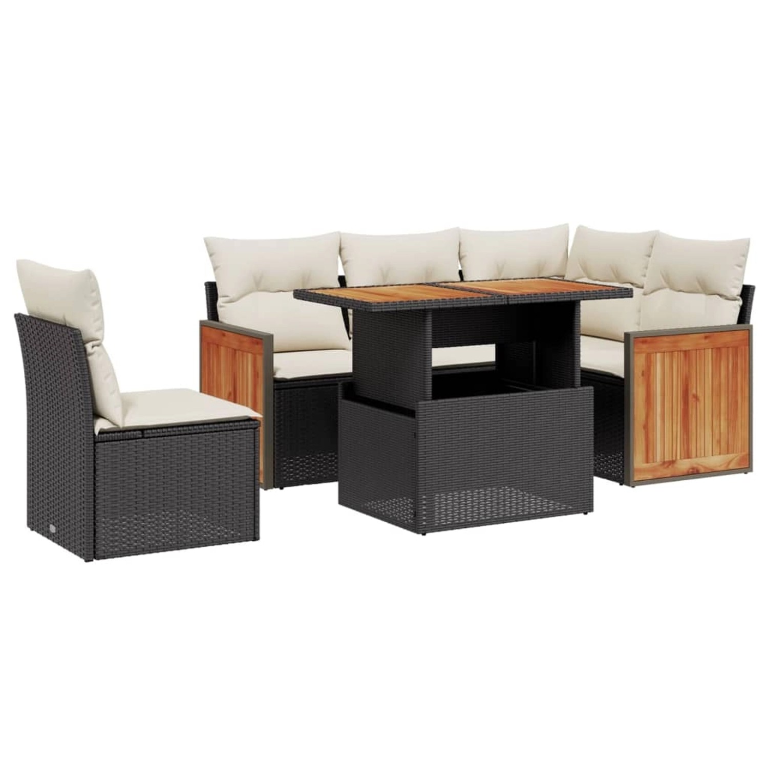 vidaXL 6-Tlg Garten-Sofagarnitur mit Kissen Schwarz Poly Rattan 3273961