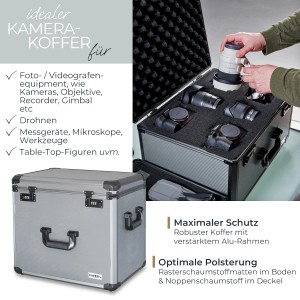 HMF 14422-02 Alu Fotokoffer Miniaturenkoffer Rasterschaumstoff 46 x 33 x 41 cm