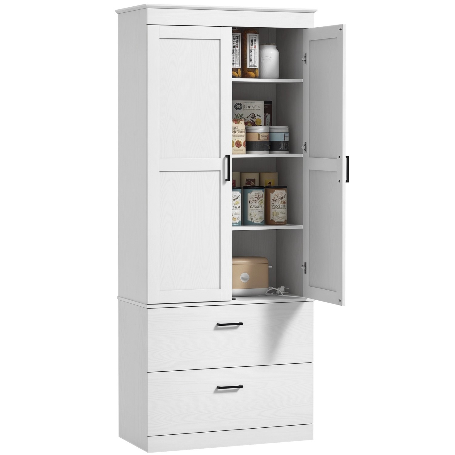 HOMCOM Küchenschrank Spanplatte MDF 75L x 39B x 178H cm Cremeweiß