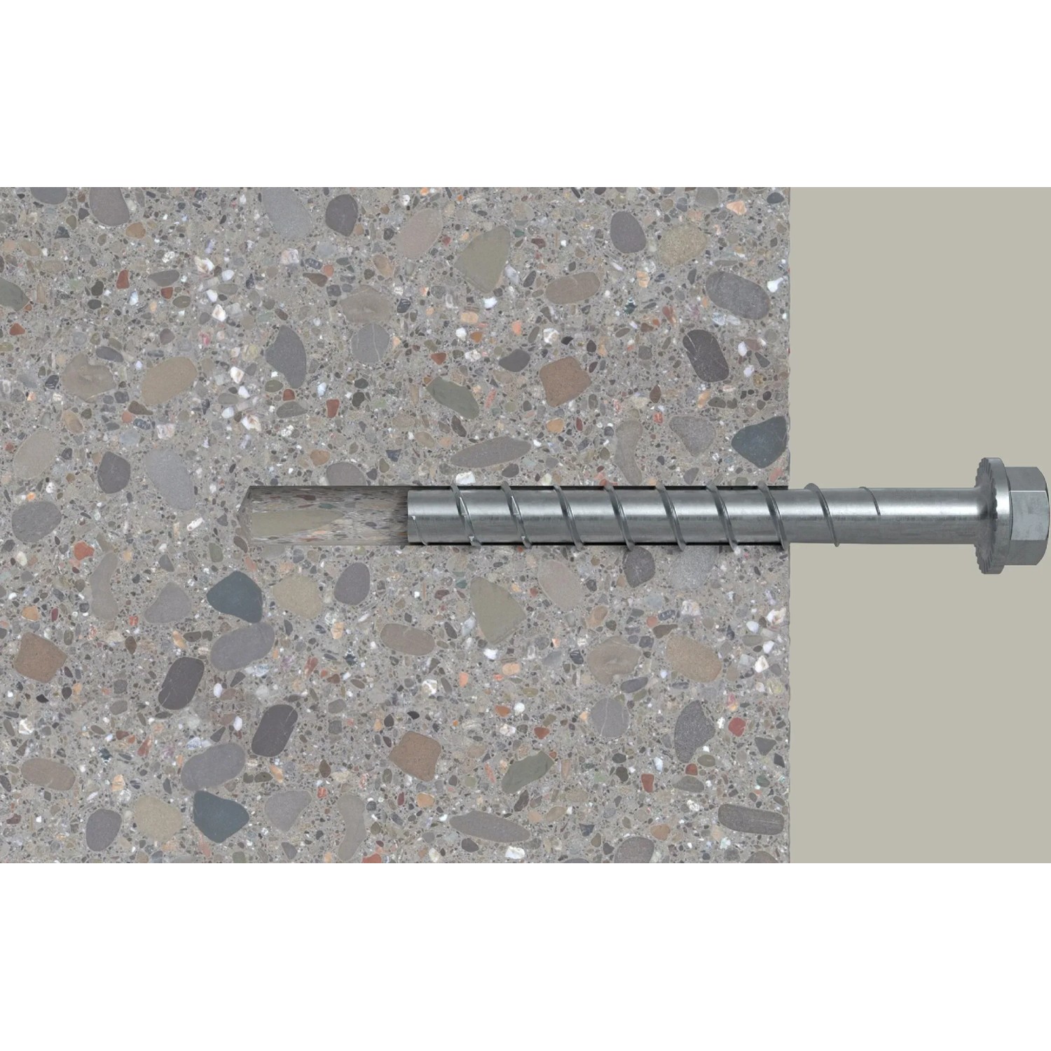 Fischer Betonschraube UltraCut FBS II 8x90 mm mit Sechskant und U-Scheibe im Beton.