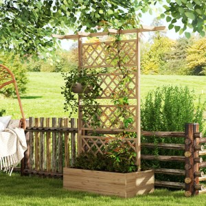 Outsunny Garten-Bett aus Tannenholz mit Rankgitter und Dach, Naturholz. Ideal als Blumenkasten.