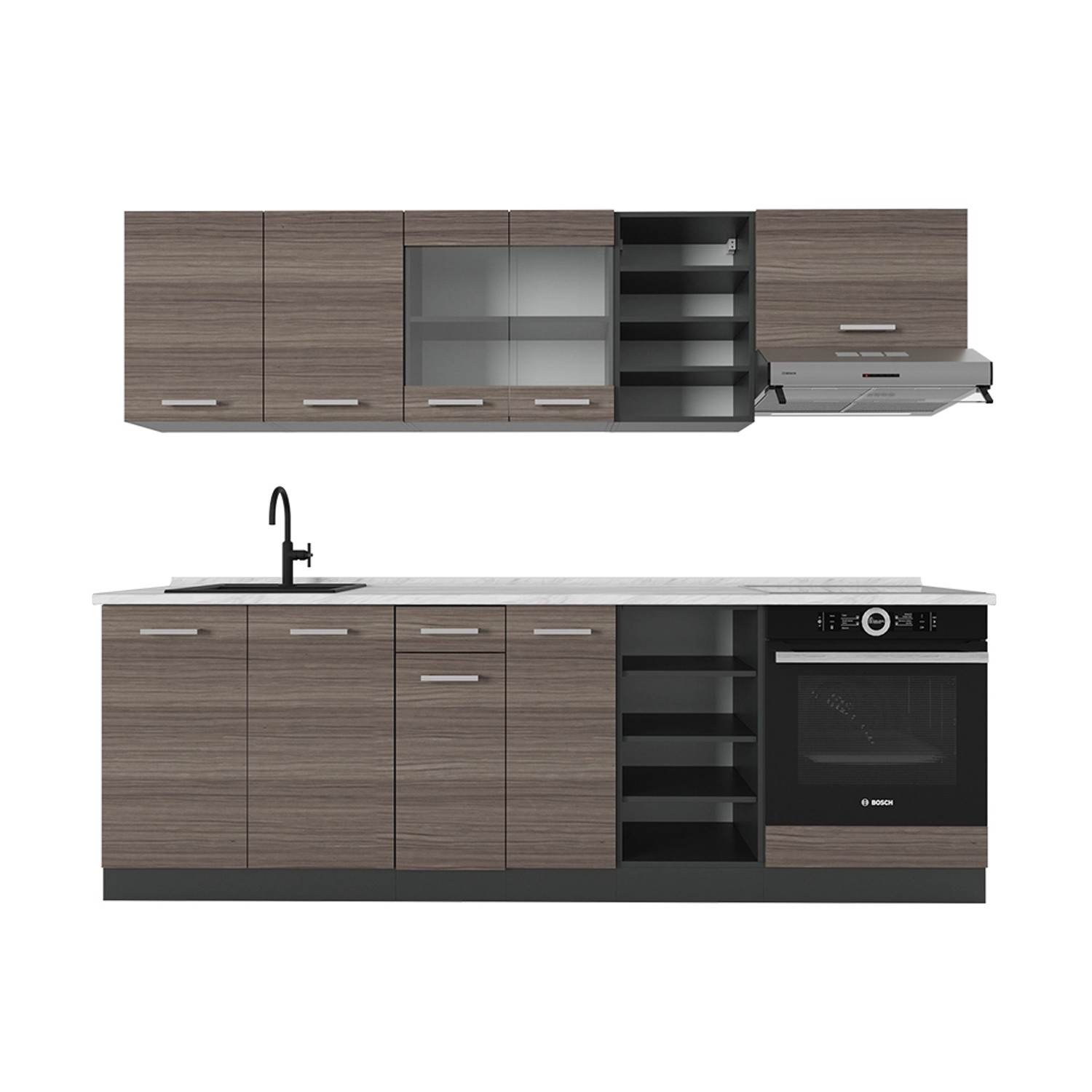 Vicco R-Line Küchenzeile Edelgrau/Anthrazit 240 cm AP Marmor günstig online kaufen