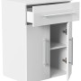Posseik Badmöbel Levana Gr. XL, weiß hochglanz, mit Schublade und Tür geöffnet. Bad-Einbauschrank.