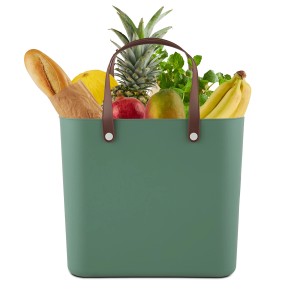 Grüne Rotho Multibag Albula Style 25L Aufbewahrungsbox mit Lebensmitteln.