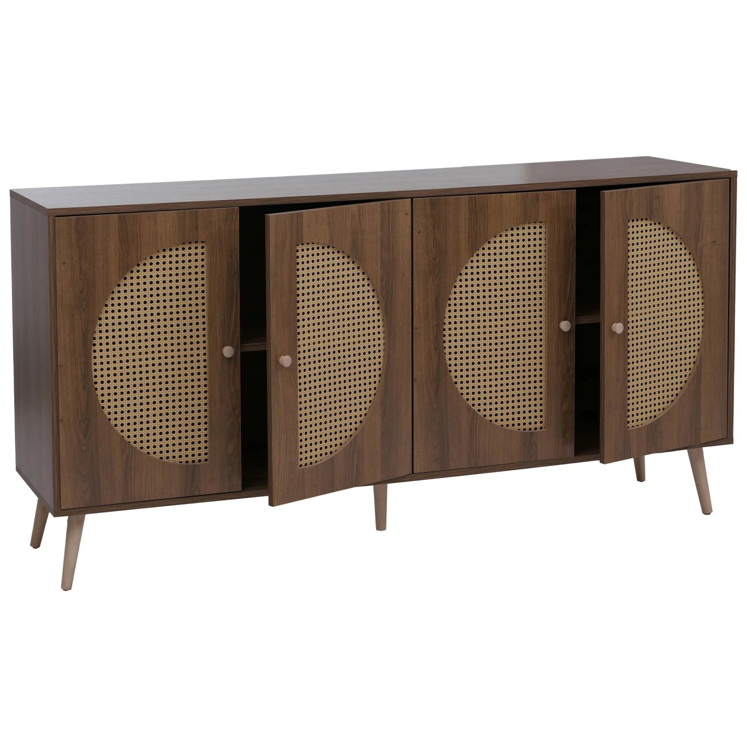 MCW Sideboard P49 Poly-Rattanfront MDF Melamin 80x160x40cm Braun