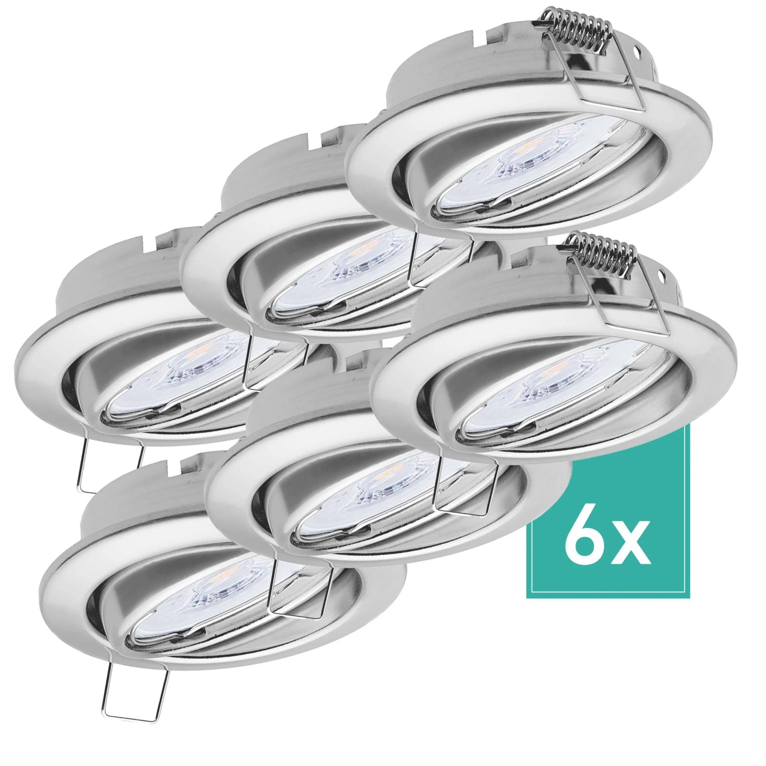 Oktaplex Dijon 6er Set LED-Spots Einbaustrahler 3-Stufen-Dimmbar Schwenkbar Ø 68mm Chrom-Optik 4,8W 2700K Warmweiß 230V