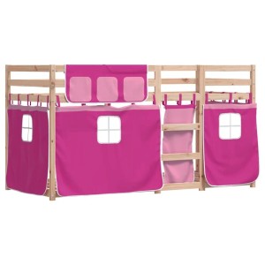 vidaXL Etagenbett mit Vorhängen Rosa 75x190 cm Massivholz Kiefer 3283912
