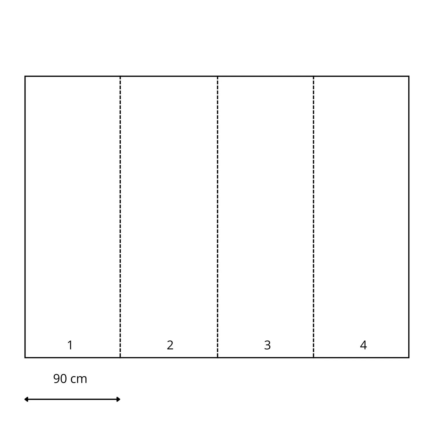 Schema der Disney Fototapete Prinzessinnen (360x270cm) mit 4 Bahnen à 90cm.