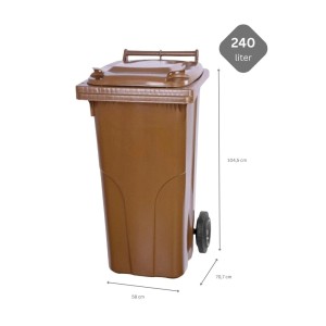 Braune 240L Mülltonne mit Rädern, geeignet für Hausmüll oder Gartenabfälle.