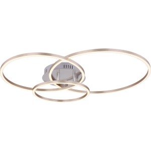 Moderne LED-Deckenleuchte Munni in Nickel matt mit verschlungenen Ringen.