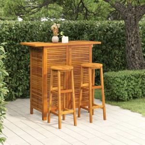 vidaXL Gartenbar-Set aus Akazienholz mit Tisch und zwei Hockern für Garten oder Terrasse.