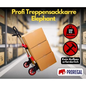 PROREGAL Profi-Sackkarre ELEPHANT mit Kartons, Traglast 250 kg, rot-schwarz-silber.