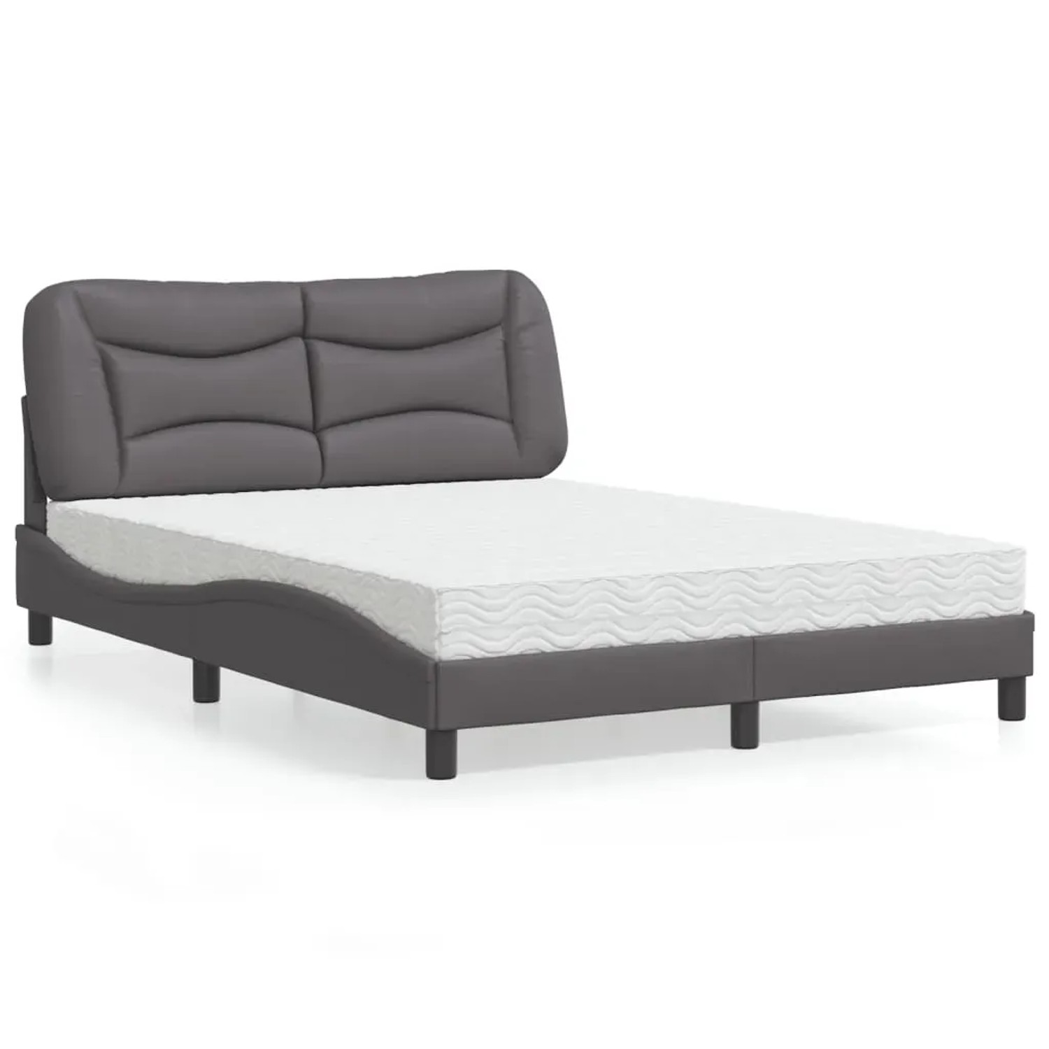 Graues vidaXL Bett mit Matratze (140x190 cm) aus Kunstleder. Modernes Design mit wellenförmigem Seitenteil.