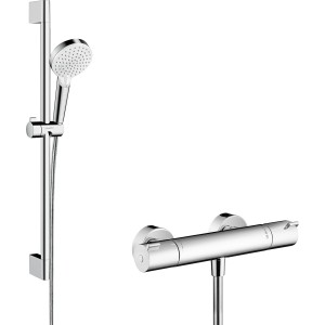 Hansgrohe Crometta Brausesystem Aufputz Vario mit Thermostat und Brausestange (65cm), Chrom.