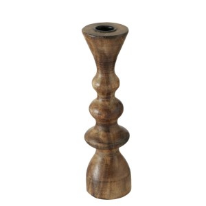 Brauner Boltze Kerzenleuchter Caconda aus Holz, 20 cm hoch, mit gedrechselter Form für Kerzen.