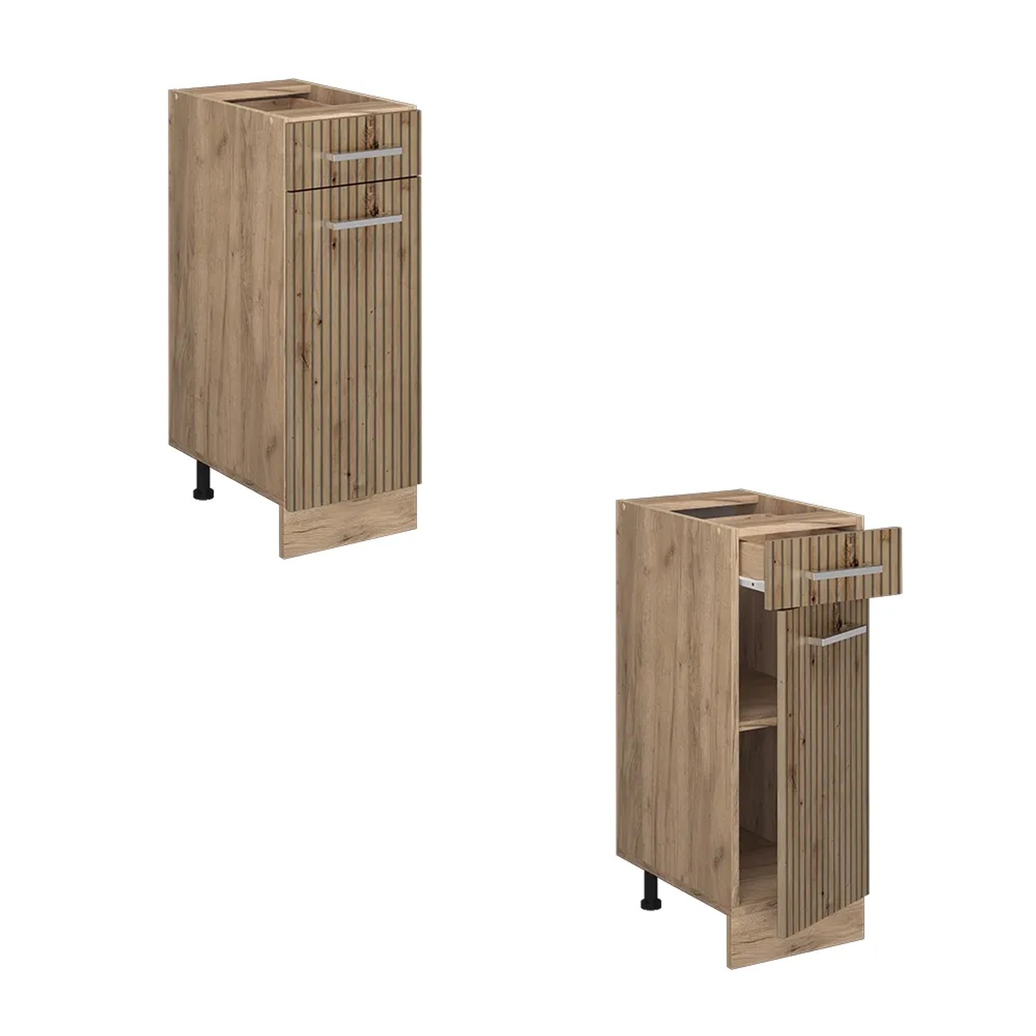 Vicco Küchenunterschrank R-Line, Artisan-Eiche/Goldkraft Eiche, 30 cm breit.