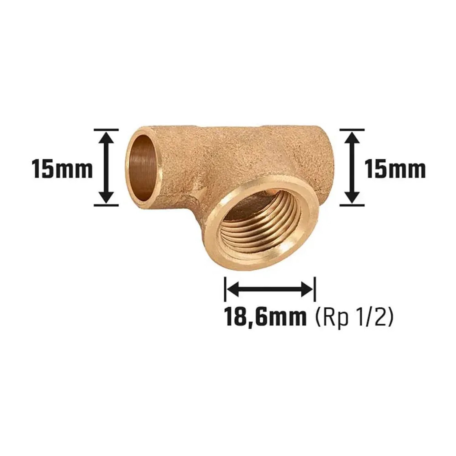 Löt-T-Stück aus Rotguss, 15 mm x 18,6 mm (Rp 1/2), für Kupferrohre.