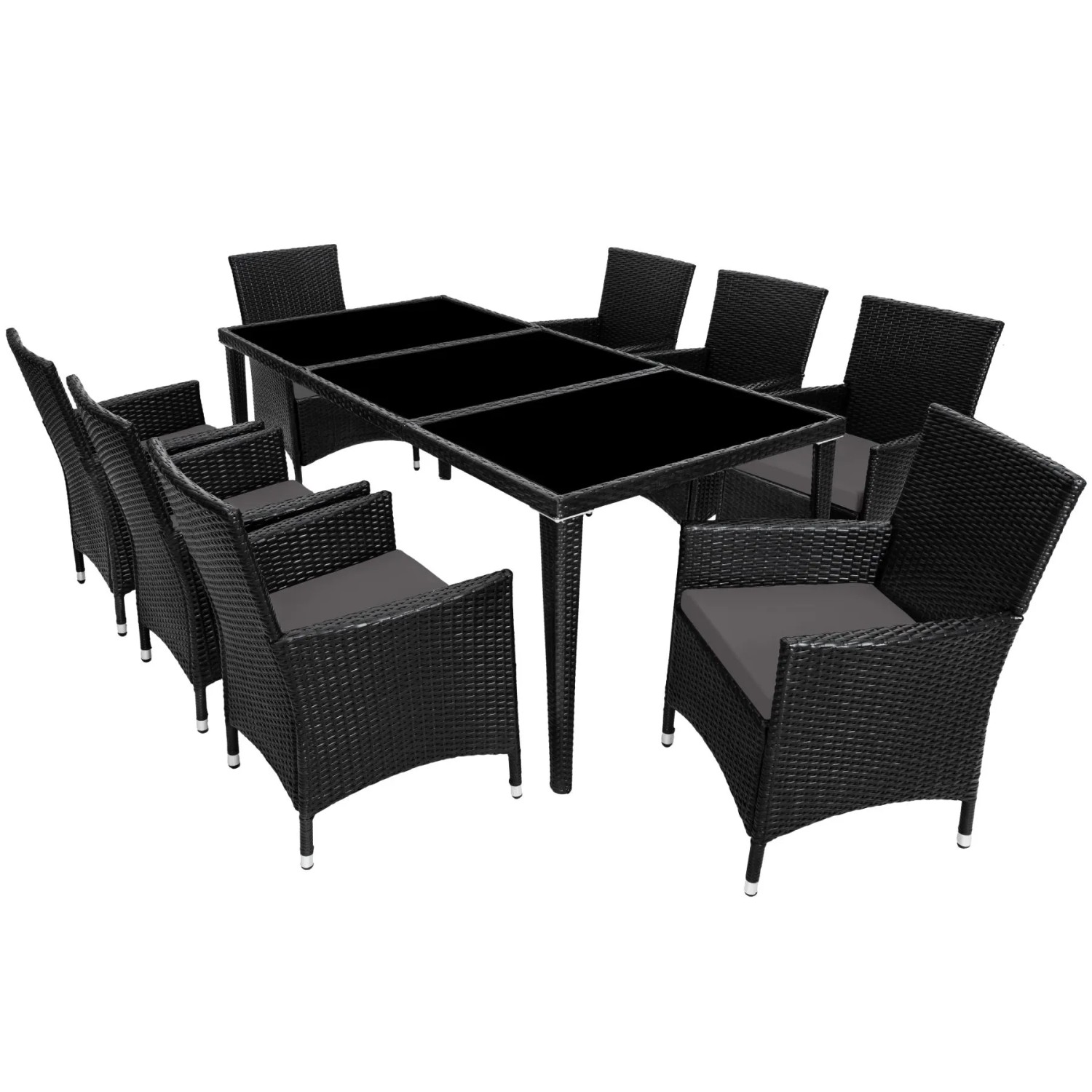 Tectake Aluminium Rattan Sitzgruppe Menorca Wetterfest und Uv Beständig 2 Bezugssets  59 x 57 x 86 cm Schwarz