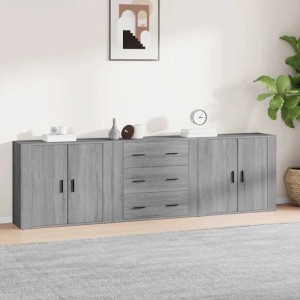 vidaXL Sideboards 3 Stk Grau Sonoma Holzwerkstoff 3185405