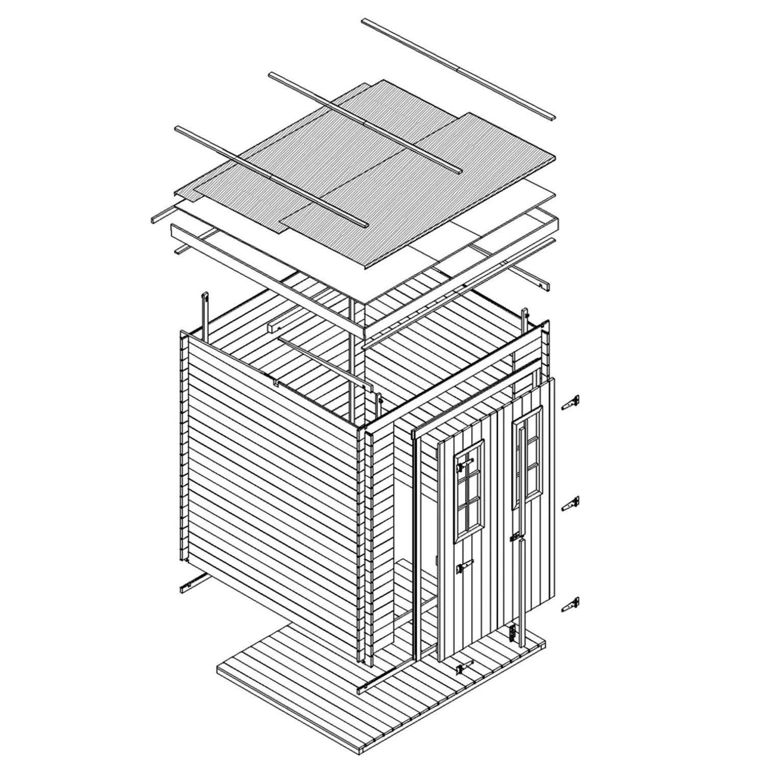 Explosionszeichnung Timbela Holz-Gartenhaus M309C+M309G mit Boden, beige/braun, 3,53 m².